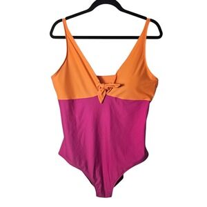 Summersalt 16 The Jetsetter Orange Pink Colorblock One Piece Swimsuit Tie Front
